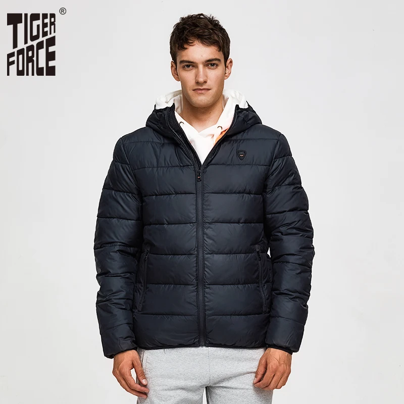 

TIGER FORCE 2019 New Puffer Jacket Men Fashion Casual Hooded Coat Padded Cotton Winter Coat Men's Parka Warm Cuffs Outerwear