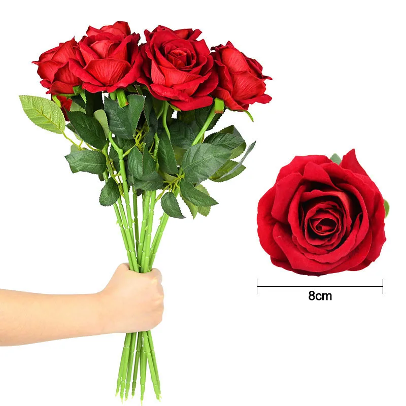 5/10Pcs Artificial Flowers Bouquet Red Silk Fake Rose Flower for Wedding Home Table Decoration Christmas Valentine's Day Gift