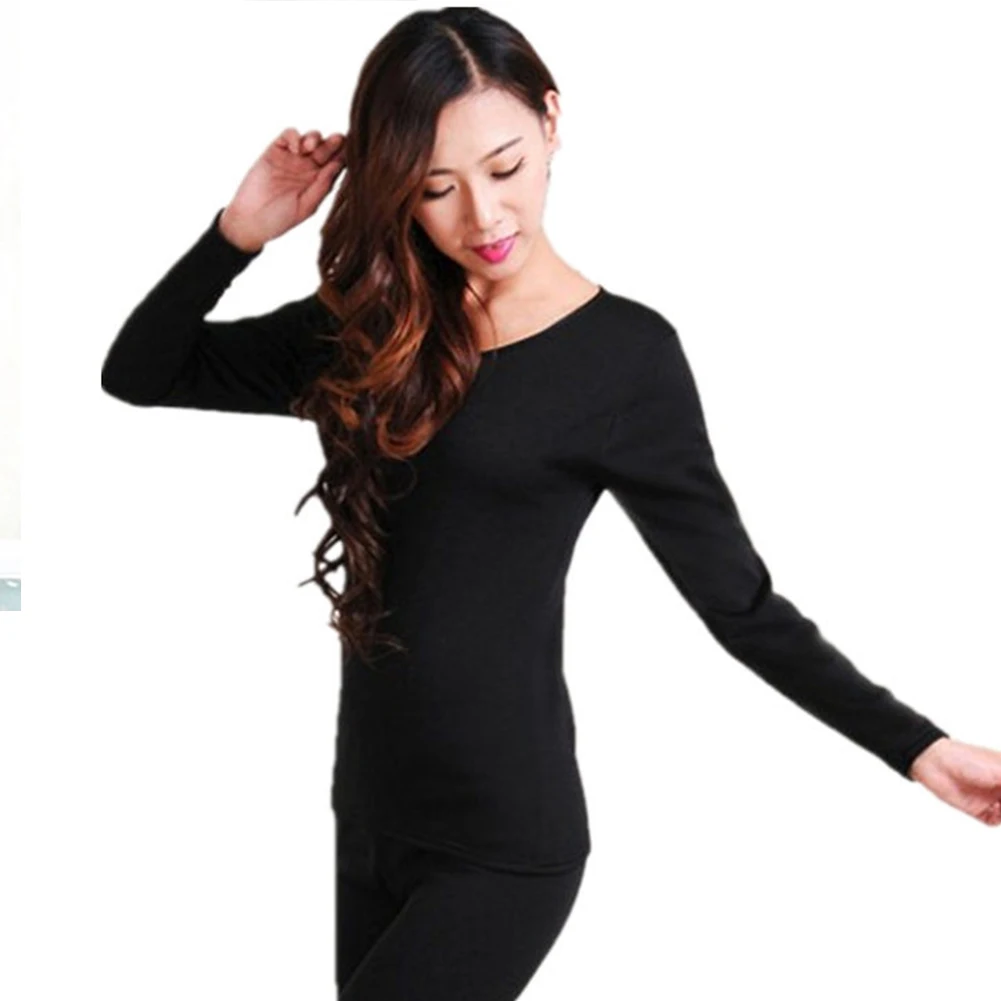 

Slim Fit Solid Warm Underwear Women Top Winter Elastic Casual Ladies Basic Thermal Intimate Soft Crew Neck Long Sleeve