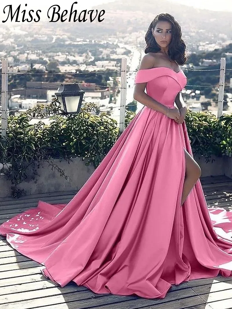 

DD JYOY Satin Evening Dress Long 2019 Front Split Long Formal Dress Evening Gown Party A Line with Train Plus Size Dresses
