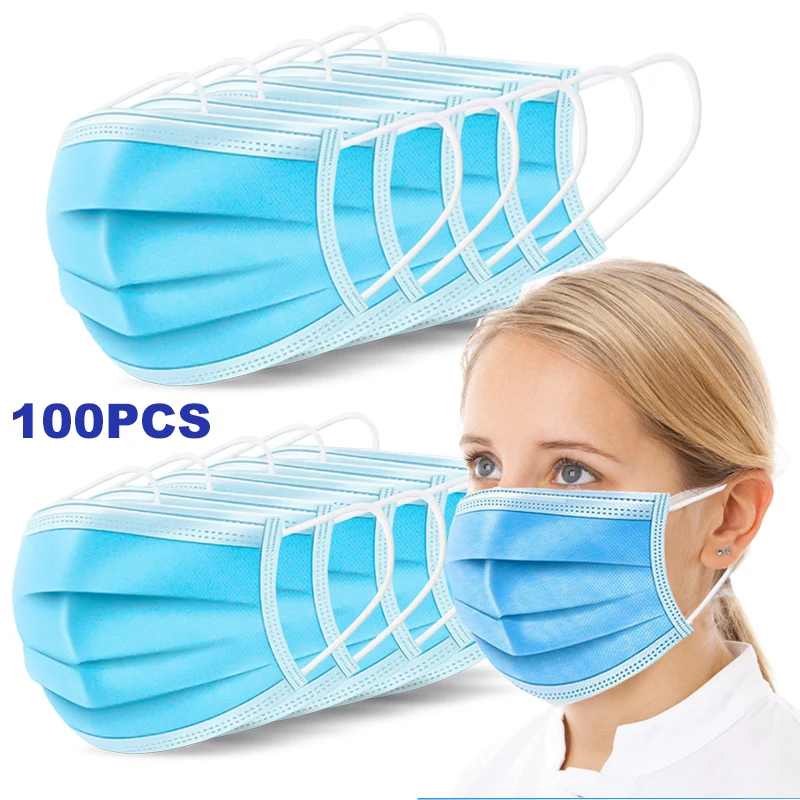 

100pcs Anti-Pollution 3 Laye Mask dust protection Masks Disposable Face Masks Elastic Ear Loop Disposable Dust Filter Safety