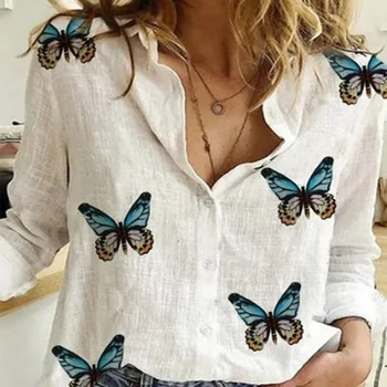 

Plus Size 3XL Summer Women's Shirt Long Sleeve Turn-down Collar Butterfly Shirt Female 2020 Autumn Casual Office Lady Tops Women