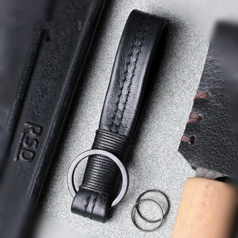 Кожаный брелок креативный ключ веревка для Audi BMW шнурок для ключей Кожа автомобильный брелок талия кожа простые мужские и женские высокого класса - Название цвета: Black double leather