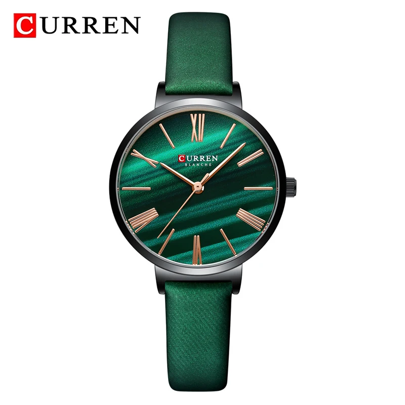CURREN Luxury Watches for Women Malachite Green Quartz Dress Ladies Bracelet Wristwatch with Leather Female Clock Waterproof