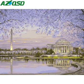 

AZQSD Painting By Number Canvas Kits Landscape Home Decoration DIY Unframe Coloring By Numbers City Handpainted Gift