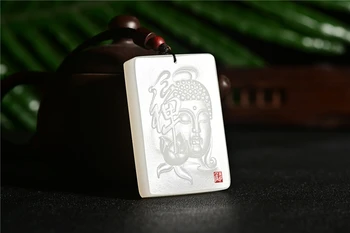 

LETSFUN New Chinese Hand Carved Natural White Jade Buddha Amulet Pendant Necklace Wholesale