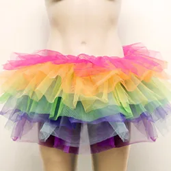Nova mulher gaze cintura alta arco íris dobra saia curta em camadas tutu bailarina dança saia para festa princesa menina tule minissaia