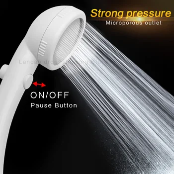 

Newest white Rotating Adjustable Water Saving Shower Head 3Mode Shower Water Pressure With Water Control Button bathroom set