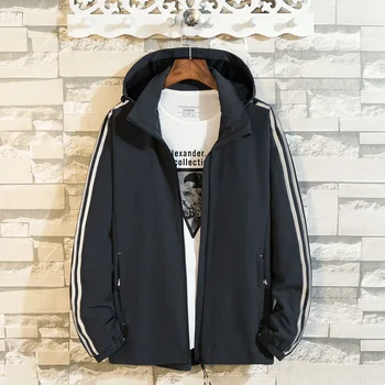 

Season Leisure Sports Jacket Men Coat Lian Cap Defense Windbreaker Plus Fat plus Size Loose Fat Men's Wear