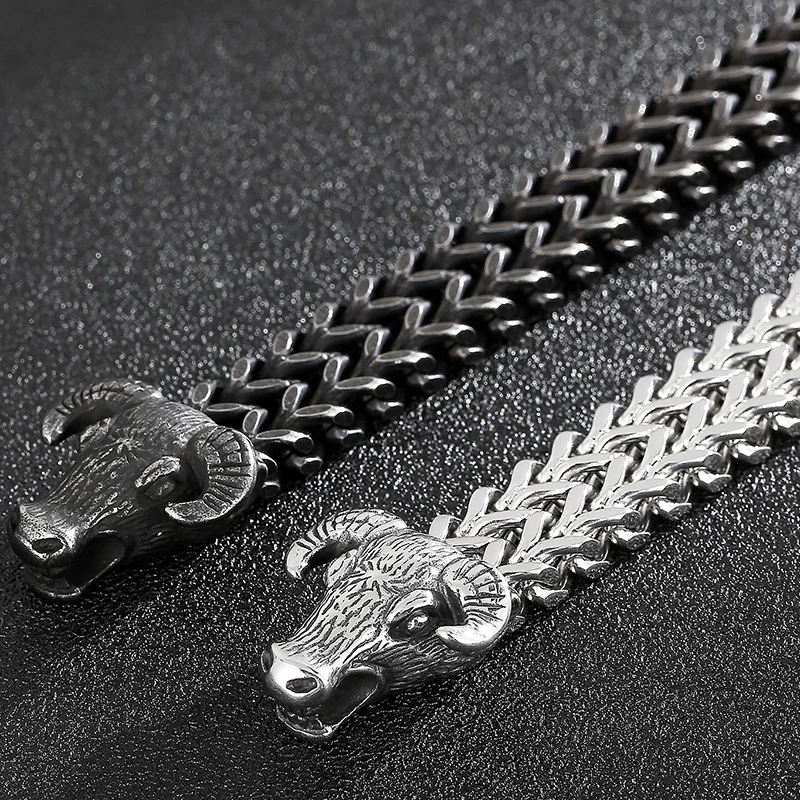 Bracciale A Catena A Maglie Franco Con Testa Di Lupo In - Foto 6