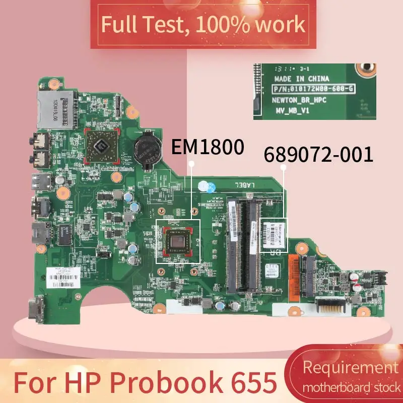 Placa-mãe para Notebook hp Probook 689072 655 a 689072 Em1800 Ddr3 Teste Completo 501 Trabalho