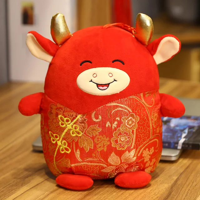 2021 New Year Chinese Zodiac Ox Cattle Plush Toys Red Milk Cow Mascot Plush Doll Children Kids Gift