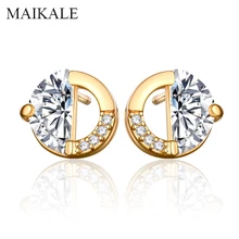 MAIKALE, простые круглые циркониевые серьги-гвоздики для женщин, золото/серебро, очаровательные маленькие серьги, модные ювелирные изделия, аксессуары, подарки
