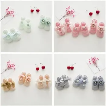 

Baby Socks 0-24 Months Toddler Girls Ankle Socks Lace Bow Tie Ruffled Trim Non Slip Cotton Crew Socks