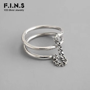 

F.I.N.S 2019 New Fashion Layered Silver 925 Jewelry Simple Sterling Silver Ring with Chain Open Vintage Finger Ring Fine Jewelry