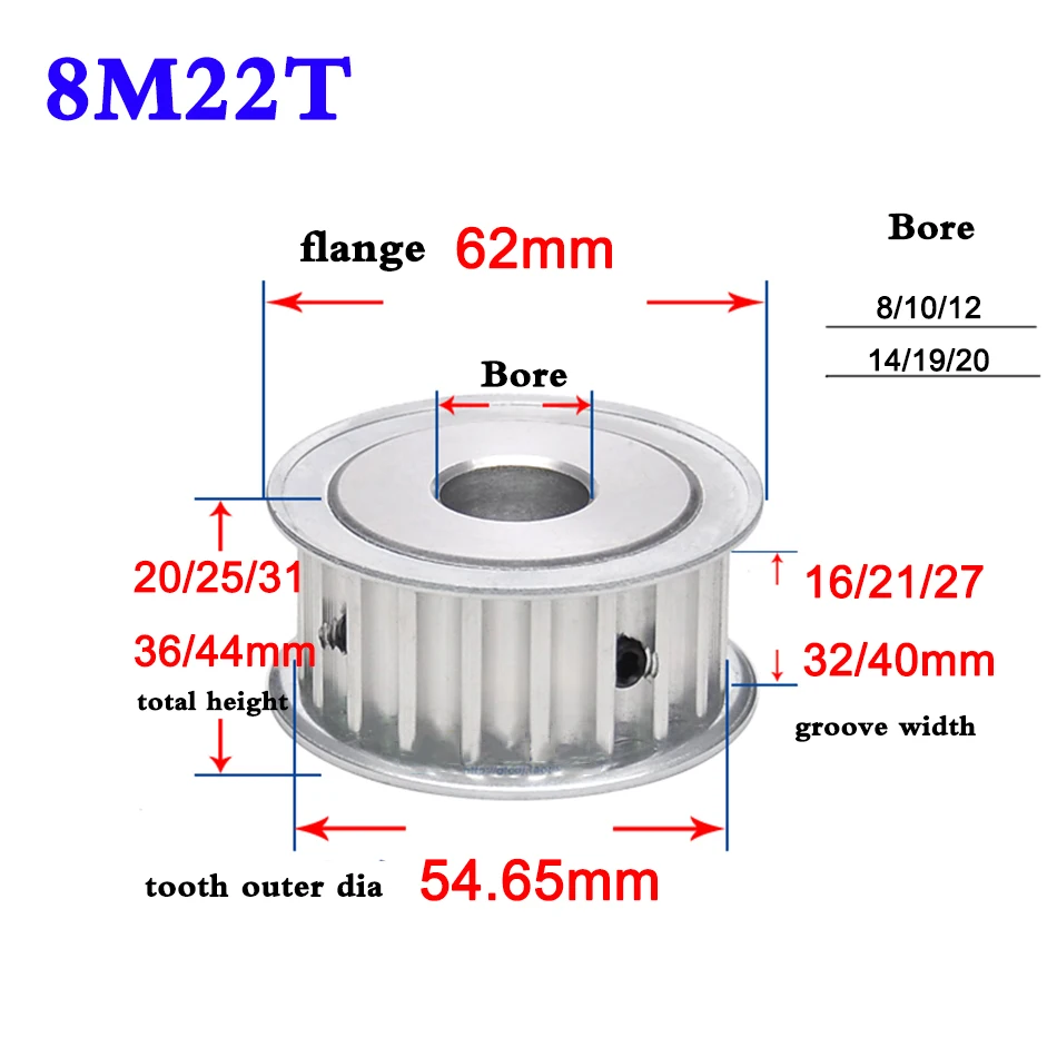 BEMONOC HTD 3M Timing Belt Pulley Tooth 16 Bore 8mm Flange Synchronous Wheel for CNC Machines 