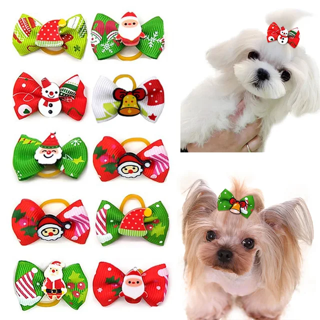 Download 10pcs Christmas Dog Hair Clips Pet Dogs Hair Accessories Pet Hair Bows Dog Grooming Bow Dog Cat Hair Bow With Elastic Rubber Dog Accessories Aliexpress