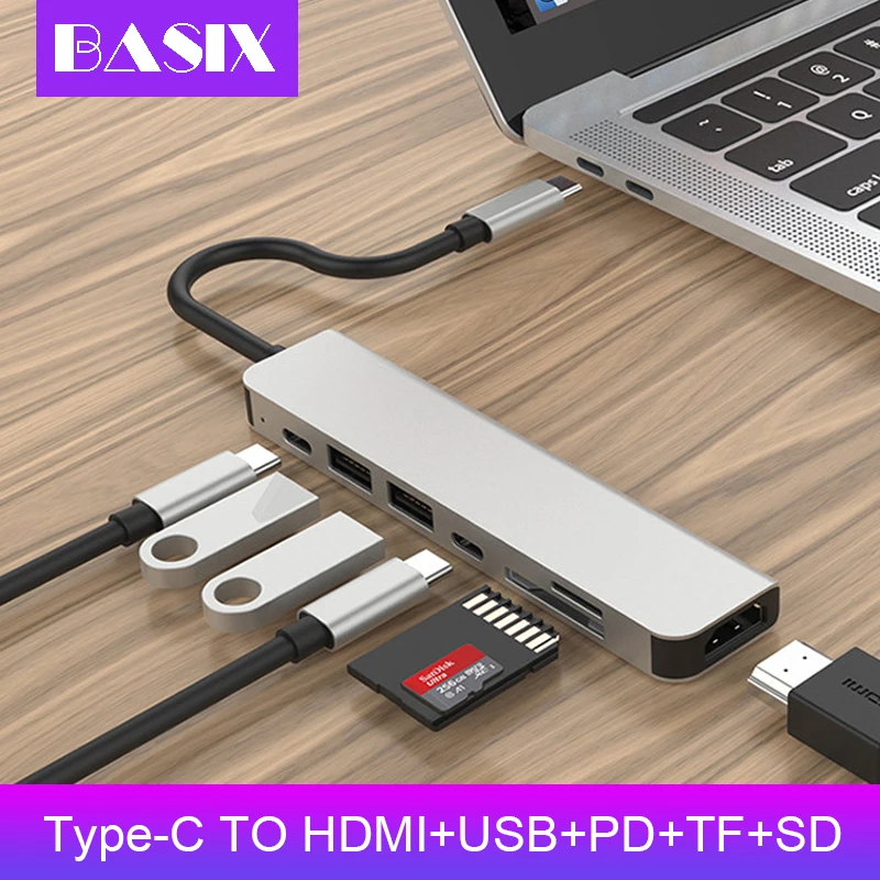Basix type-C концентратор к HDMI адаптер 4K Thunderbolt 3 USB C концентратор с концентратором 3,0 TF sd-ридер слот PD для MacBook Pro huawei p20 pro