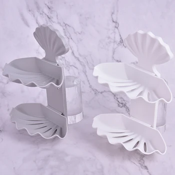 

Shell Double Drain Bathroom Soap Box Free Punch Creative Bathroom Shelf Bathroom Double Soap Boxes Case Storage Rack