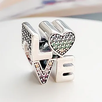 

100% 925 Sterling Silver Bead New Colorful Love Beads Fit Pandora Women Bracelet & Necklace Diy Jewelry