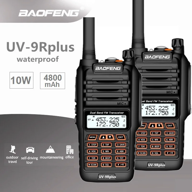 2 шт. BAOFENG UV-9R PLUS 10 Вт Высокая мощность портативная рация Водонепроницаемый VHF UHF Ham CB радио приемопередатчик сканер двухстороннее радио Охотник