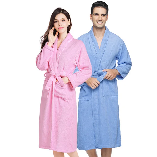 100% Cotton Toweling Terry Robe Unisex lovers Soft Bath Robe Men And Women Nightrobe Sleepwear Male Casual Home Bathrobe 2
