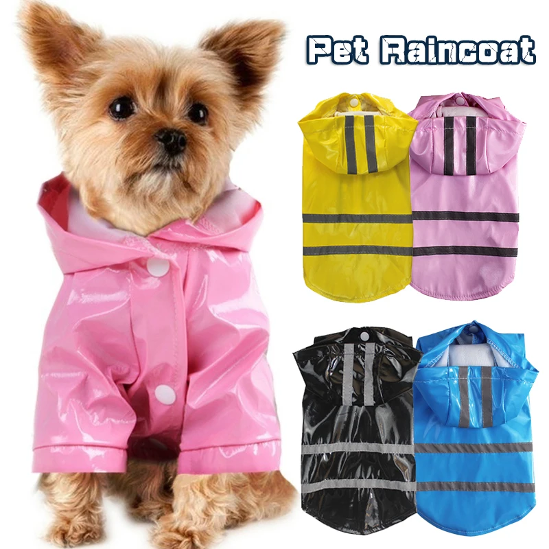 Pet Dog Puppy Rain Coat Jacket Rainwear Hooded Raincoat Waterproof Reflective 