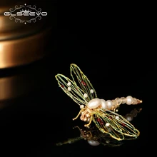 GLSEEVO Origianl Дизайн Натуральная пресная вода жемчуг Стрекоза Броши для женщин девочек инсет брошь булавки ручной работы ювелирные изделия GO0355