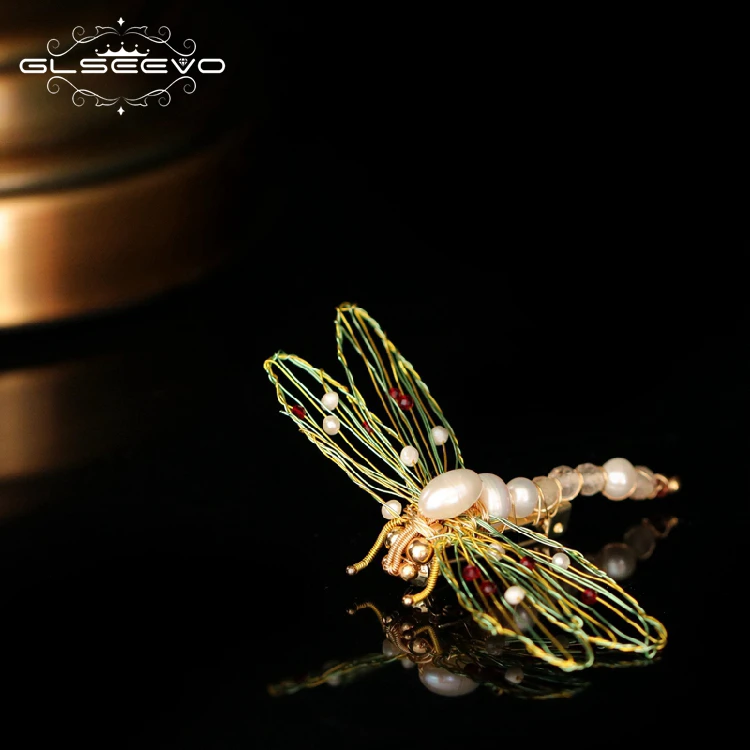 

GLSEEVO Origianl Design Natural Fresh Water Pearl Dragonfly Brooches For Women Girls Inset Brooch Pins Handmade Jewelry GO0355