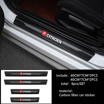 

Car styling 4PCS Door Carbon Fiber Sill Scuff Plate Decor Sticker For Citroen C1 C2 C3 C4 C5 C6 C8 C4L DS3 DS4 DS5 DS5LS DS6
