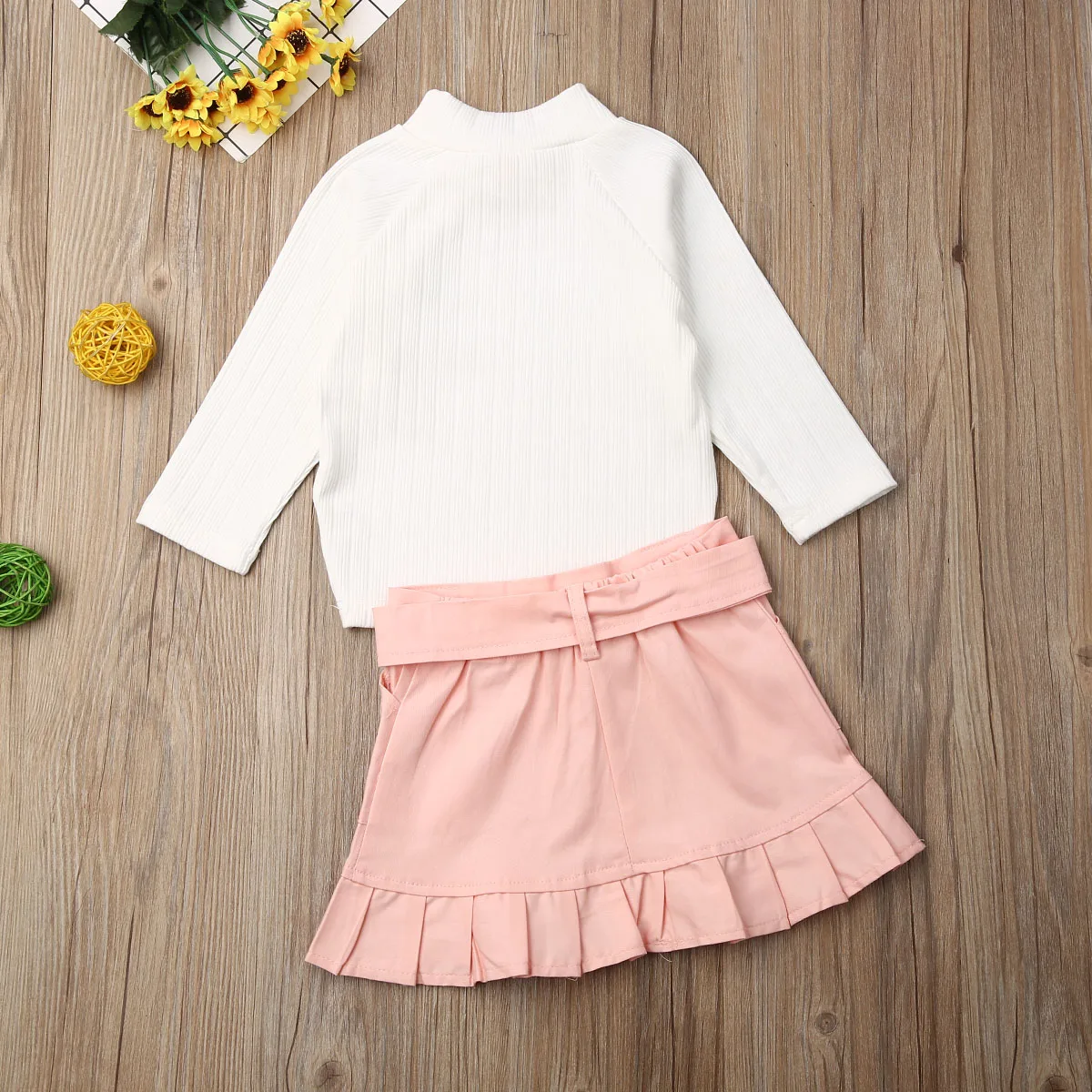 New Toddler Baby Kids Girl Winter Knit Tops Shirt+Button Mini Skirt Warm Outfits Set