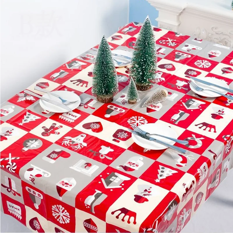 Hot 6Pcs Colorful Christmas Pvc Disposable Table Runner Printed Tablecloth Table Cover Christmas Decors