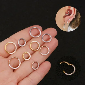 

Feelgood 1PC 16g Stainless Steel Hinged Segment Clicker Ring Cz Hoop Nose Septum Jewelry Daith Piercing Earring