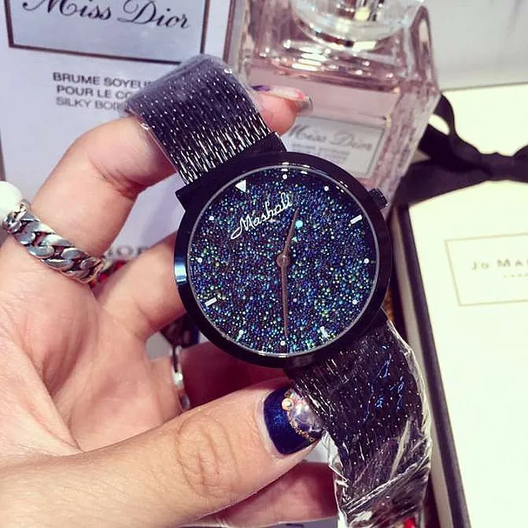 

New Style marsa li WOMEN'S Watch Full of Crystals Star Surface Cool Black Tassels Watch Strap Fashion Bracelet Watch
