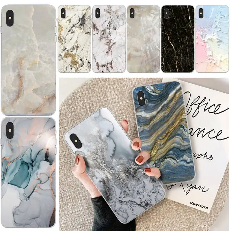 Glossy Stone Marble TeureSoft Shell Phone Case Capa For iphone 6 6s plus 7 8 X XS XR MAX 11 pro Pro Max Cover | Мобильные телефоны