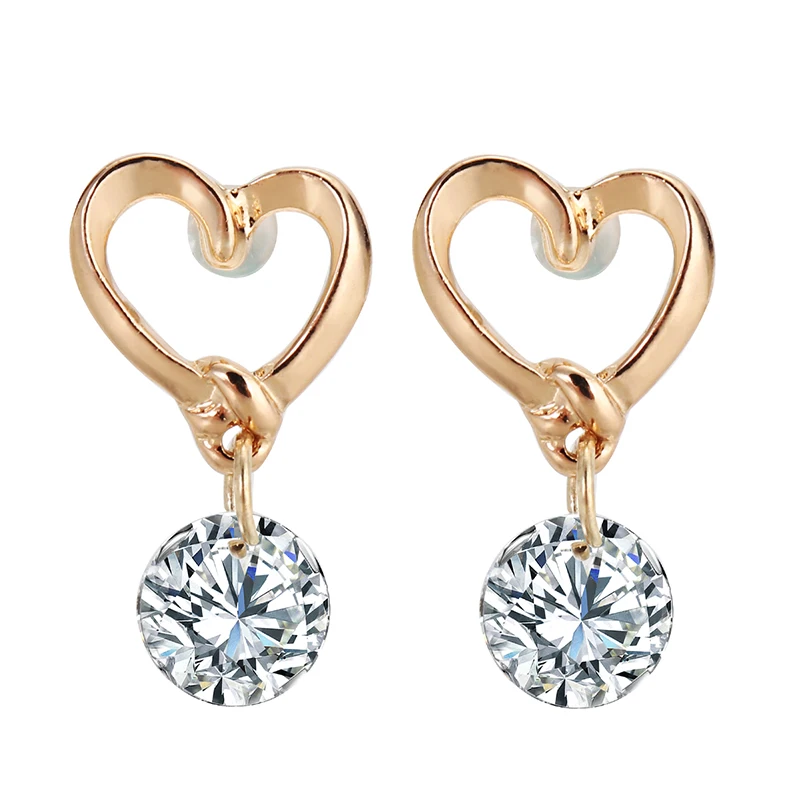 CZ Love Heart корейские серьги для дам модные Очаровательные золотые серьги-гвоздики