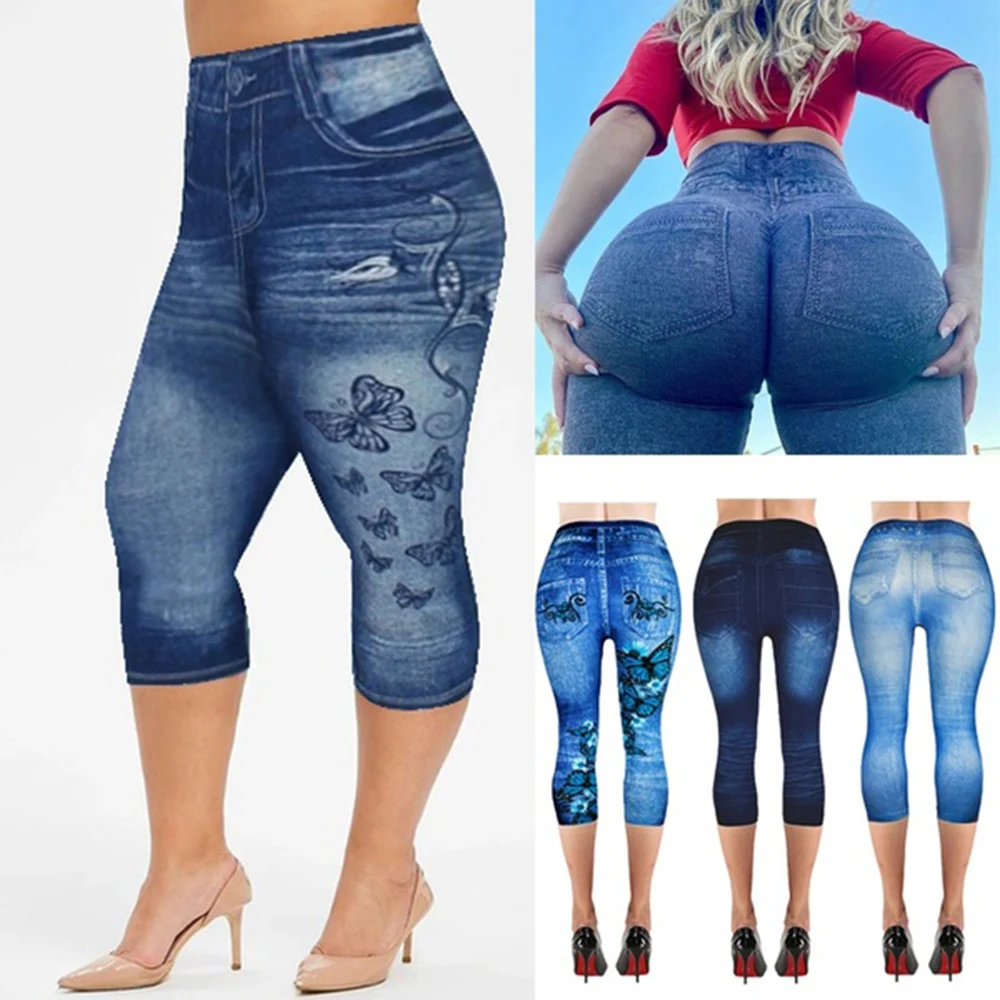 Women's Capri Leggings In Jeans 3/4 Summer Leggings Jeggings Skinny Butterfly Printed Jegging Denim Pants Leggins Mujer Dropship Women's Capri Leggings In Jeans 3/4 Summer Leggings Jeggings Skinny Butterfly Printed Jegging Denim Pants Leggins Mujer Dropship