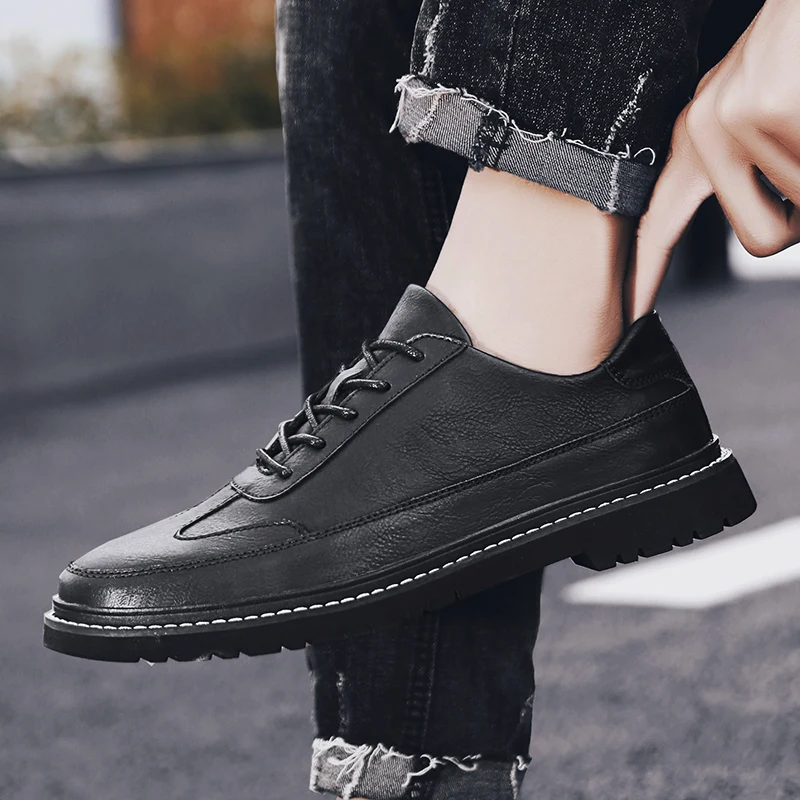 

fashion autumn leather sneakers Retro shoes shoes lace up mens sewing oxfords thick sole shoes casual flats shoes para hombres 5