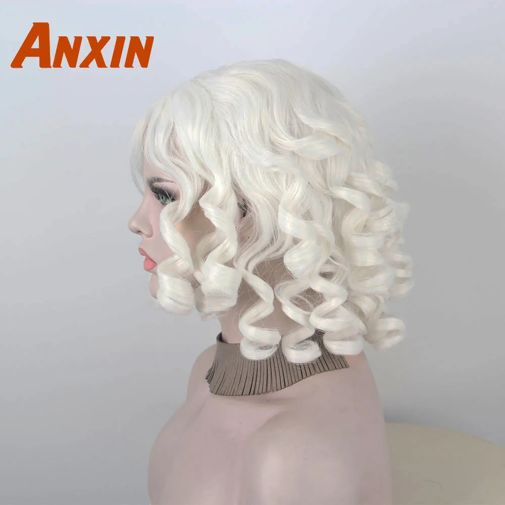 Anxin курчавый кудрявый белый современный модный женский синтетический парик для девочек, косплей, вечерние, повседневные, не человеческие волосы, смешной стиль