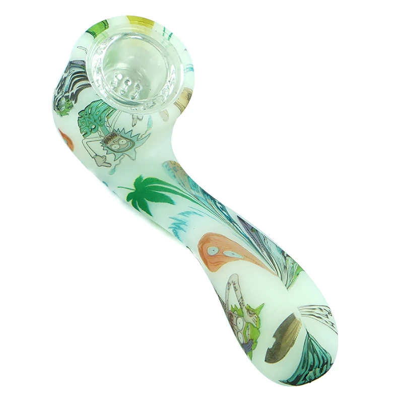 

Silicone Smoking Pipe with Bowl spoon pipe Silicone Pipe glow in the dark 7 word shape Smoking tobacco Hand Pipes colorful spoon