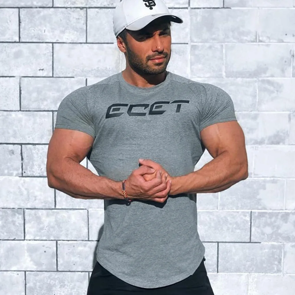 

Casual Skinny Cotton t shirt Men Gym Fitness Bodybuilding T-shirt Male Summer Workout Short sleeve Print Tee Tops Sporty Clothes