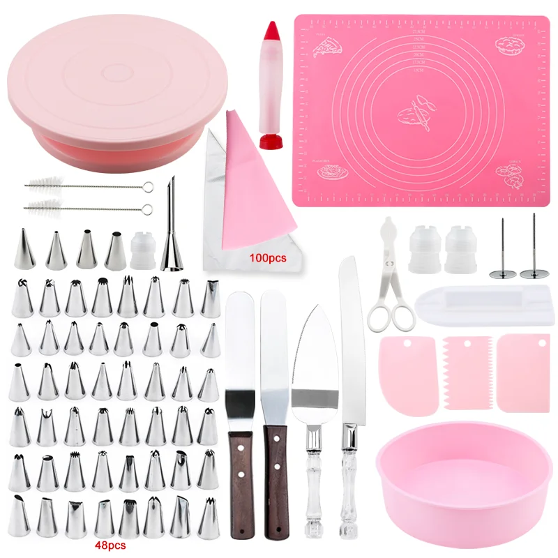 174Pcs/set Pink Baking Set Cake Decorating Tools Silicone Mat Silicone