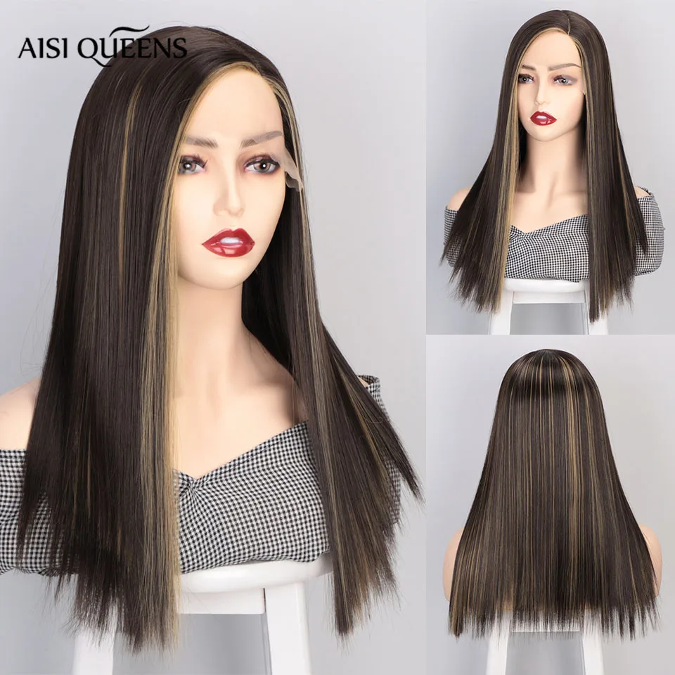 AISI Queens синтетический парик на кружеве для белых/черных женщин прямые длинные черные смешанные светлые парики средняя часть натуральный парик для косплея