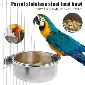 

Stainless Steel Coop Cup Pet Parrots Food Feeder Macaw Water Bowl for Bird Cage VJ-Drop