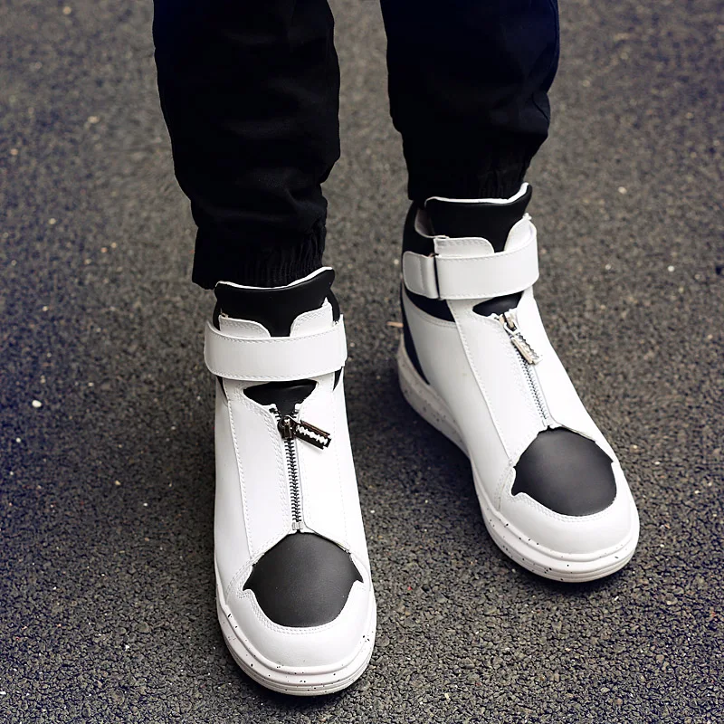 Мужская кожаная обувь; Зимняя мужская обувь с высоким берцем и золотыми черепами на молнии; мужские кроссовки в стиле хип-хоп; мужские кроссовки Kanye West; Zapatillas Homme