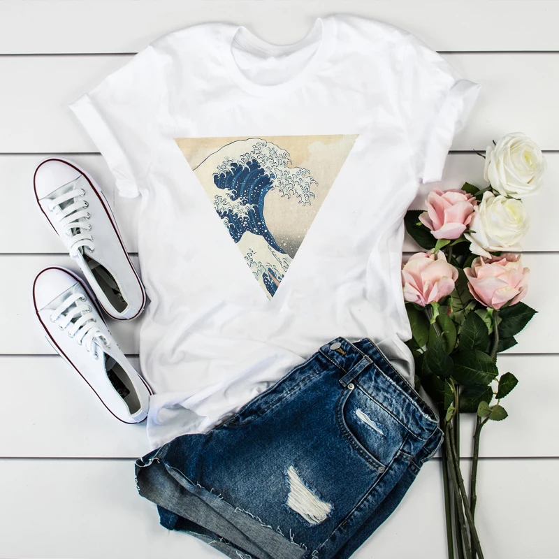 Женские топы с изображением Кита, рыбы, милого искусства, женские топы, эстетическая одежда, графическая женская футболка Tumblr, футболка, футболки - Цвет: CZ8913