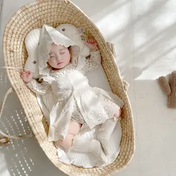 

0-2 Years Old Baby Floral Romper 2020 Autumn Baby Girl Long-sleeved One-piece Hollow Sling dress Blouse