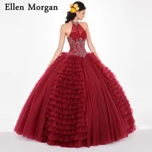 Элегантные бальные платья бордового цвета Бальные платья фатиновые платья в пол на завязках принцесса сладкий 15 16 Выпускные платья для торжеств
