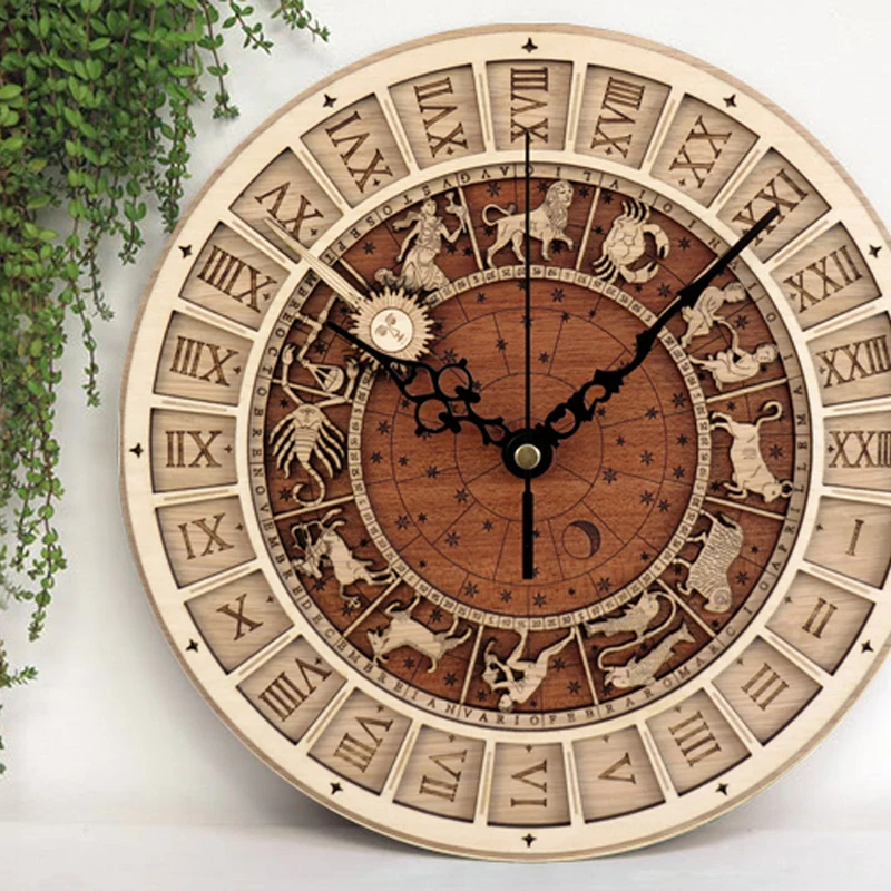 Горячие креативные настенные часы венецианские астрономические деревянные часы настенные часы для гостиной кварцевые часы 12 созвездий украшение дома