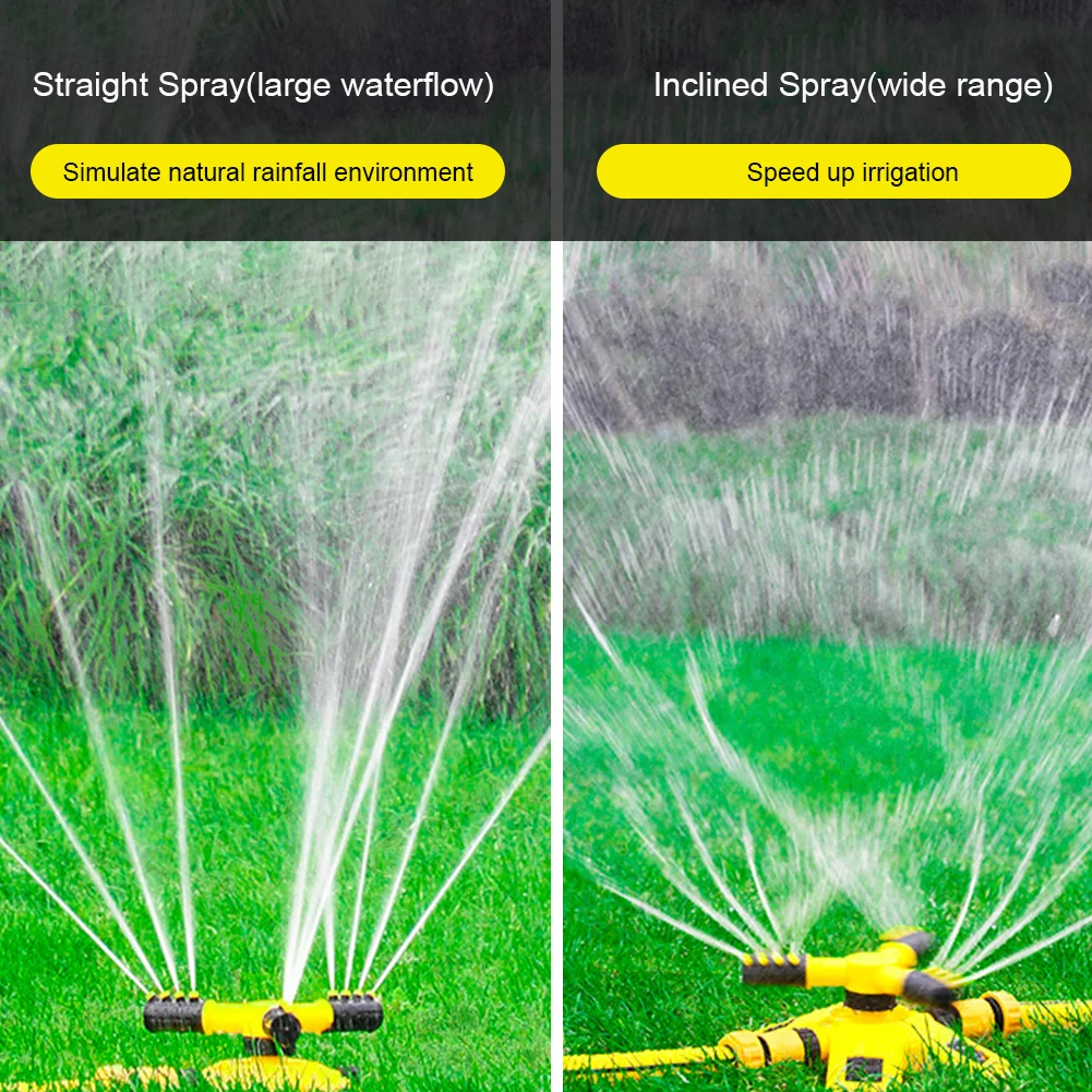 2 Modes Sprinkler Watering System Automatic 360 Degree Rotating Nozzle 3-Arm Grass Lawn Irrigation Sprinkler with Connectors